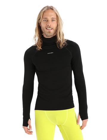 Black Men's Icebreaker MerinoFine™ Long Sleeve Roll Neck Base Layers | USA 1344BEXC